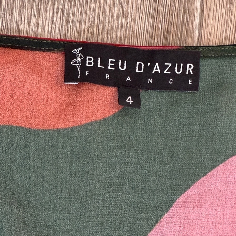 Bleu D’Azur Colorful Leaf Pattern Wrap Top size 4 - Picture 3 of 10